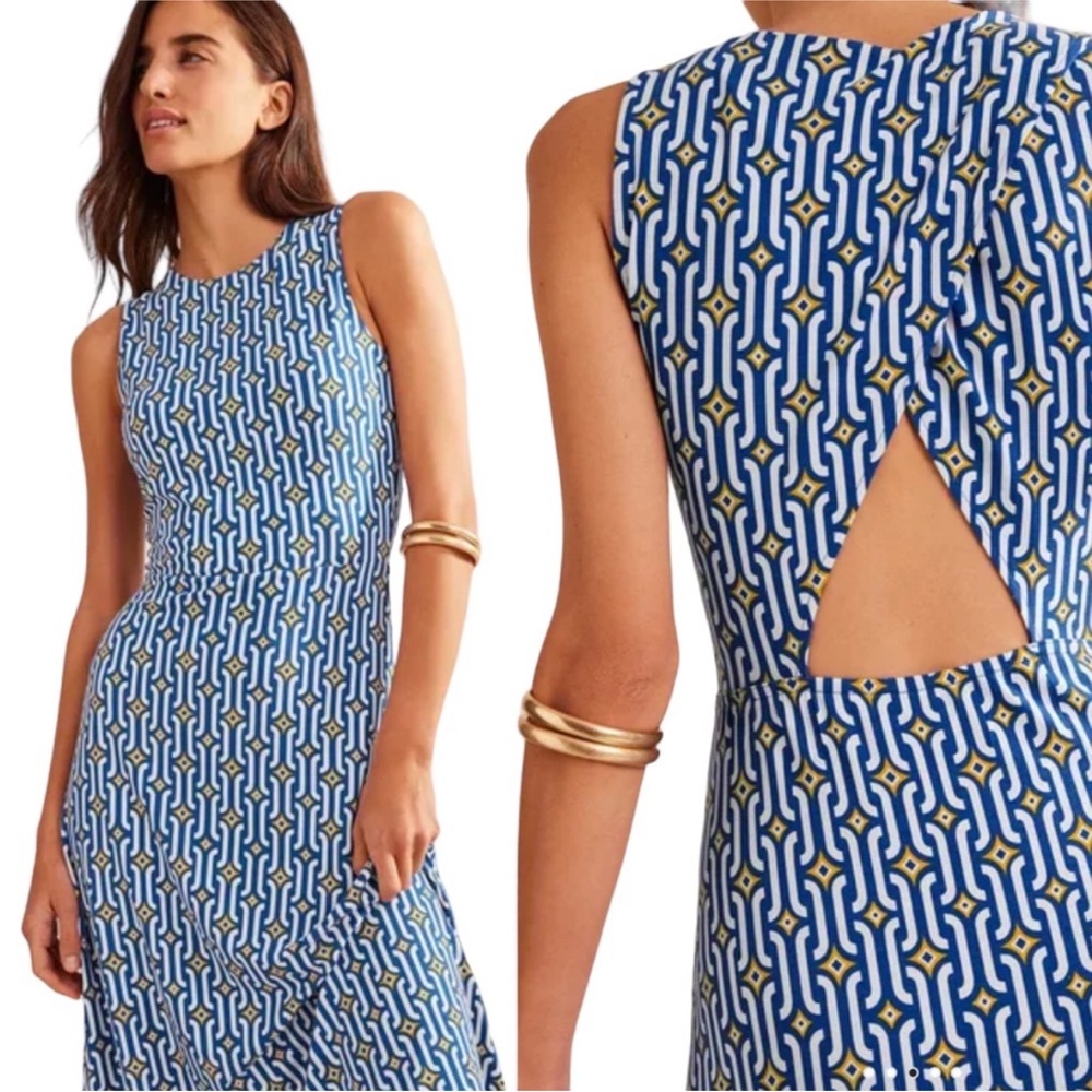 BODEN Cut-Out Jersey Midi‎ Dress Sleeveless Blue sapphire azure